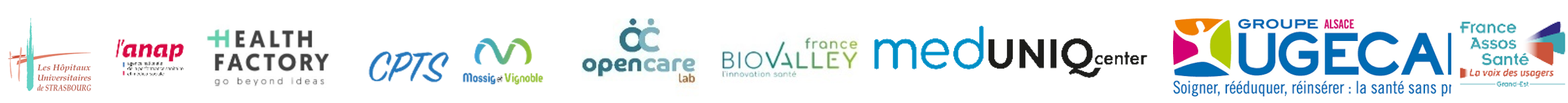 Partenaires de l'écosystème santé : ANAP, Health Factory, CPTS, BioValley, MedUniQ, UGECAM, France Assos Santé